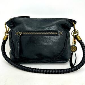 Braided Strap Leather Boho Style Moto Leather Shoulder Bag - BLACK